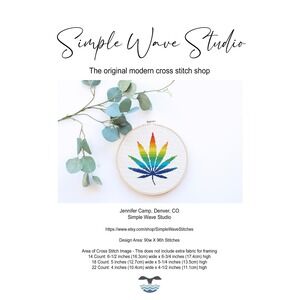 Rainbow Love Marijuana Weed Pot‎ Leaf Counted Cross Stitch Pattern Chart